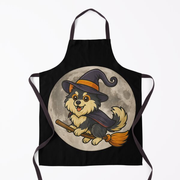 Item preview, Cute Witch Dog Flying on Broomstick Halloween Full Moon Graphic designed and sold by DorikoKazan.