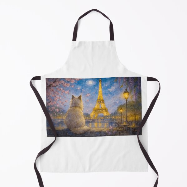 Item preview, a fluffy cat looking at eiffel towe in romantic night designed and sold by asth77.