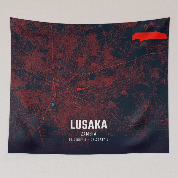 Item preview, Lusaka Red & Blue Minimalist Map designed and sold by HomeLivingCo.