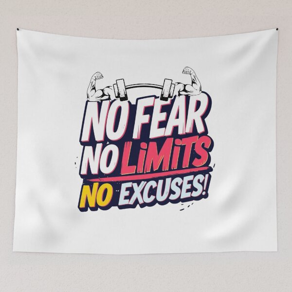 Item preview, No Fear No Limits No Excuses - Gym Motivation Quote designed and sold by Kavya Art.