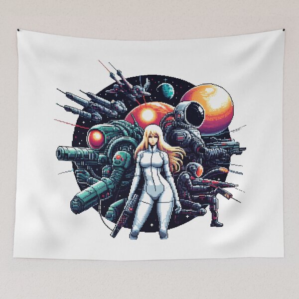 Item preview, Retro Pixel Art Space Warrior with Sci-Fi Spaceships. designed and sold by The-T-In-Retro.