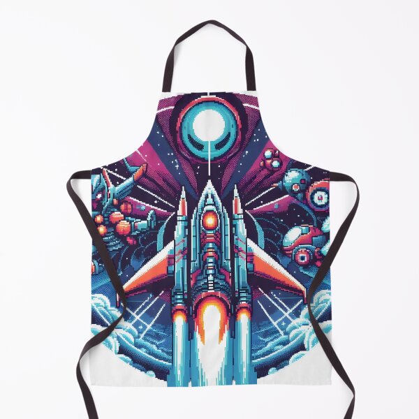 Item preview, Retro Pixel Art Spaceship Launch with Cosmic Battle Scene. designed and sold by The-T-In-Retro.