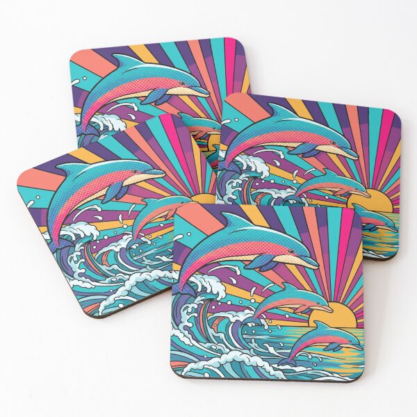 Item preview, Retro Pop Art Dolphins Ride the Sunrise Waves designed and sold by Tommy Studio.