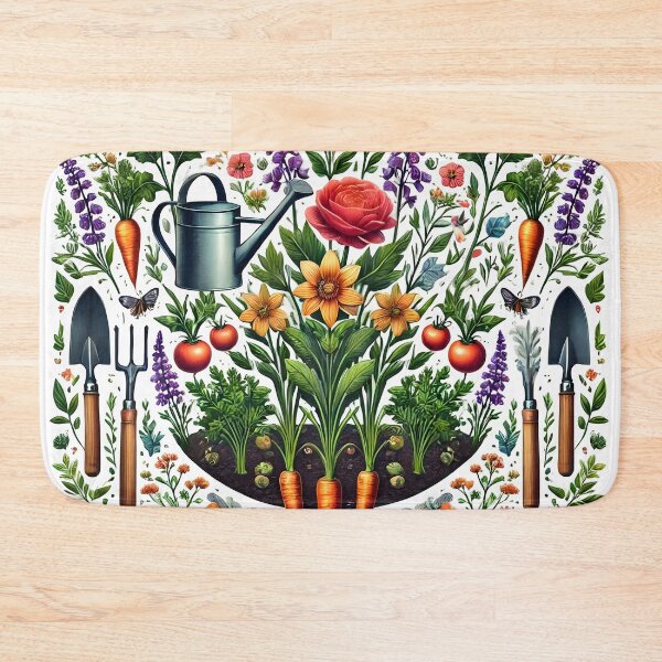 Item preview, Floral Garden Illustration with Tools and Vegetables. designed and sold by The-T-In-Retro.