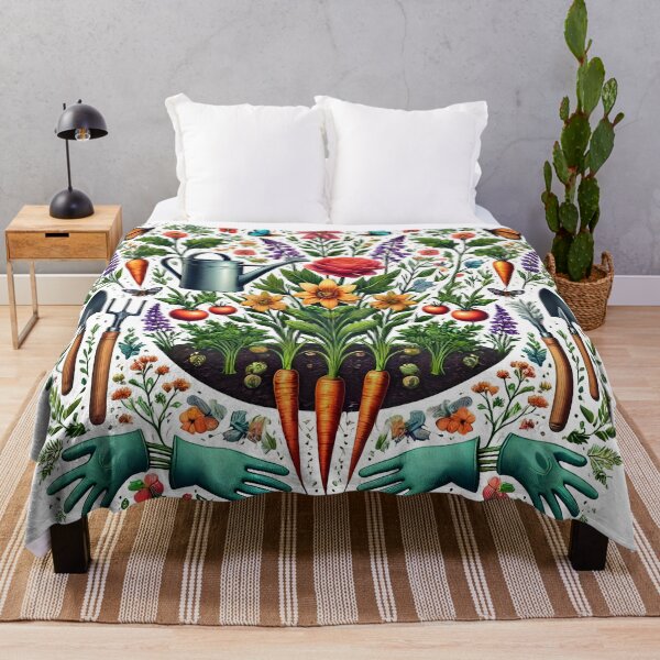 Item preview, Floral Garden Illustration with Tools and Vegetables. designed and sold by The-T-In-Retro.