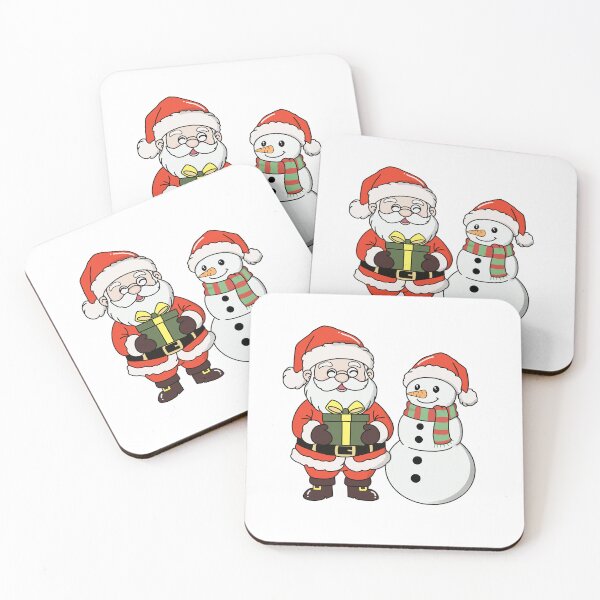 Item preview, Santa Claus Holding a Gift Next to a Happy Snowman designed and sold by Ikattyg.