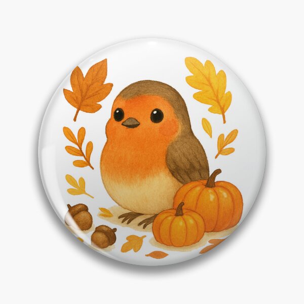Item preview, Cute Redbreast autumn pumpkins illustration designed and sold by BigBlueArt.