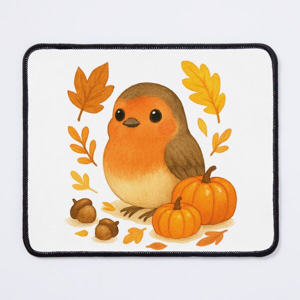 Item preview, Cute Redbreast autumn pumpkins illustration designed and sold by BigBlueArt.