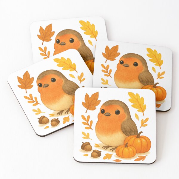 Item preview, Cute Redbreast autumn pumpkins illustration designed and sold by BigBlueArt.
