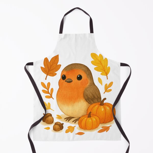 Item preview, Cute Redbreast autumn pumpkins illustration designed and sold by BigBlueArt.