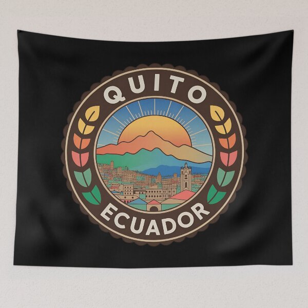 Item preview, Quito Ecuador Vintage Emblem – Retro Travel Badge Design Featuring Cityscape, Mountains & Sun Rays designed and sold by VividOrganica.