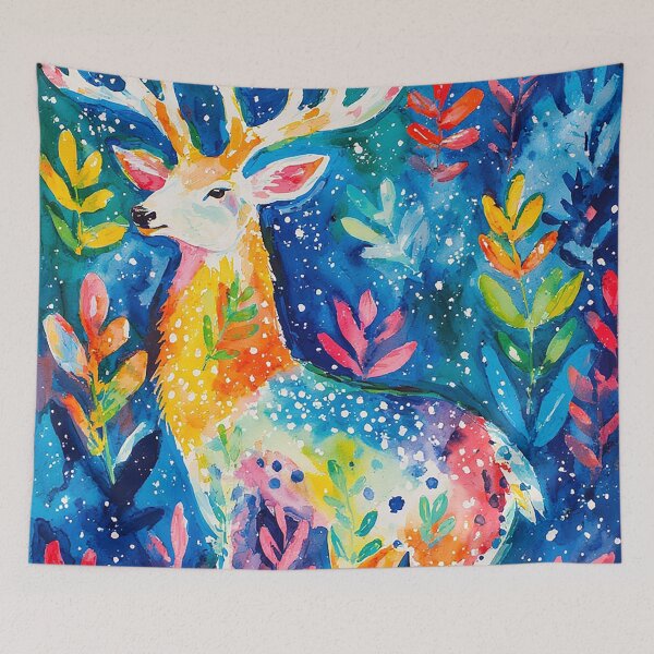 Item preview, Colorful Winter Deer Watercolor designed and sold by tonymagnerart.