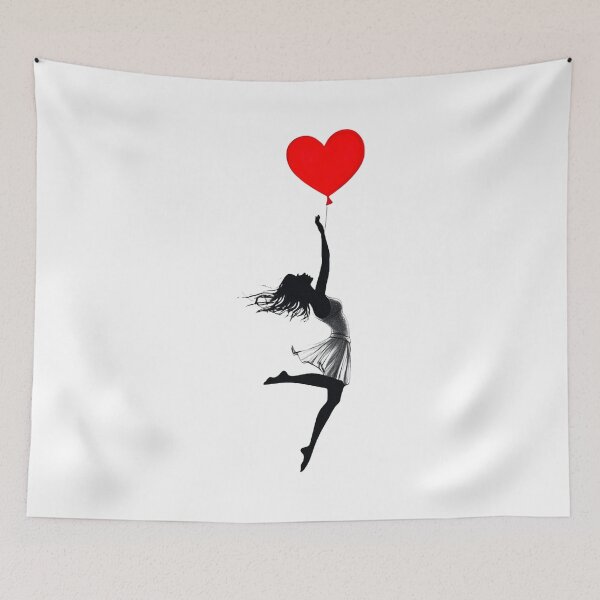 Item preview, Minimalistic black and white street girl with red heart balloon in contrast designed and sold by Encreable.