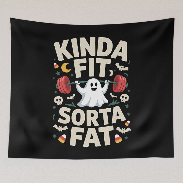 Item preview, Kinda Fit Sorta Fat Funny Gym Retro Cute Ghost Vintage designed and sold by BakeryDozen.
