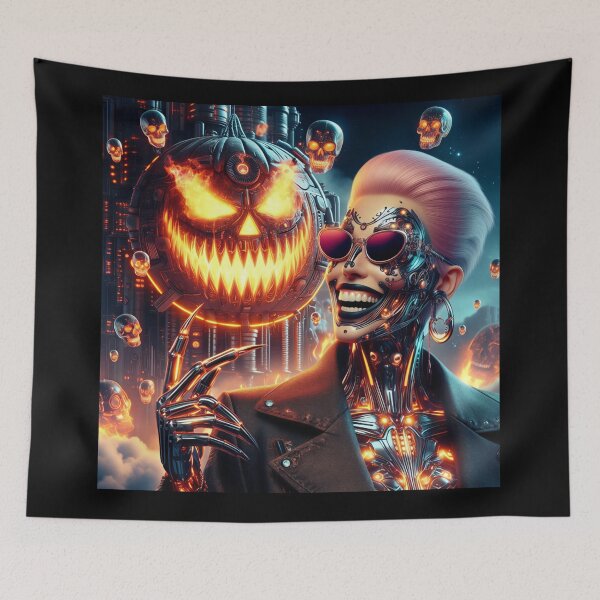 Item preview, Cyberpunk Skeleton Pumpkin Neon Blaze designed and sold by Voodoo Store Paranormal Collections.