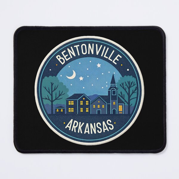 Item preview, Bentonville Skyline at Night Retro Badge designed and sold by VividOrganica.