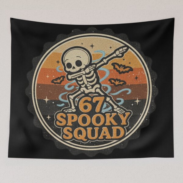 Artikelvorschau, 67 Spooky Squad Skelett-Surf-Retro-Halloween-Design für Herbstliebhaber, Geburtstagsfans und Geister-Enthusiasten entworfen und verkauft von ArtDesignTp.