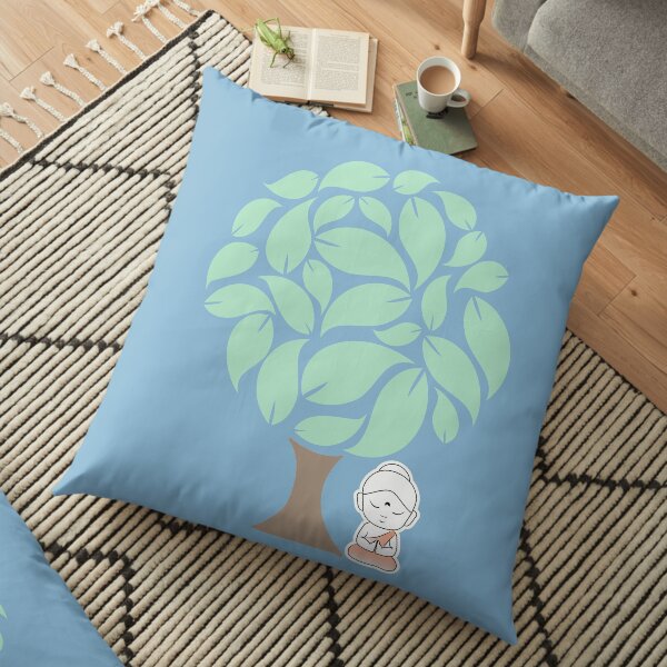 Buddha meditating under a 'Bodhi' (sacred fig tree) tree, under which he received enlightenment. Floor Pillow