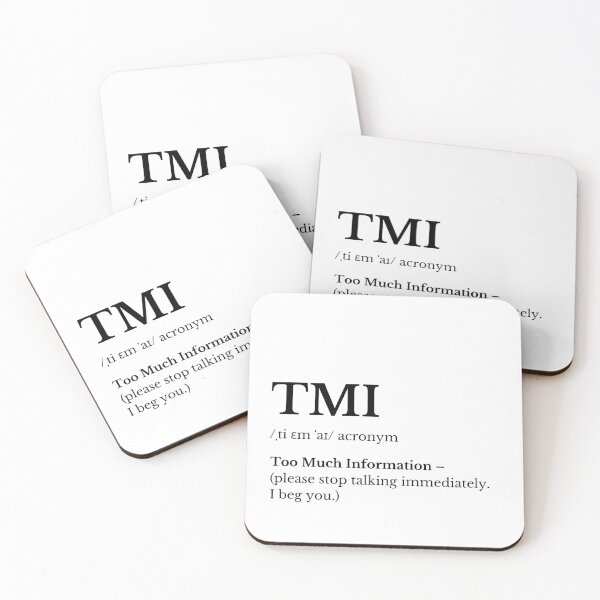 Item preview, TMI Acronym Funny Minimalist Typography - White Text designed and sold by HasHs.