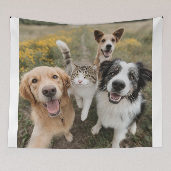 Item preview, dogs and cat happy gathered together taking a selfie designed and sold by Jubjangm3.