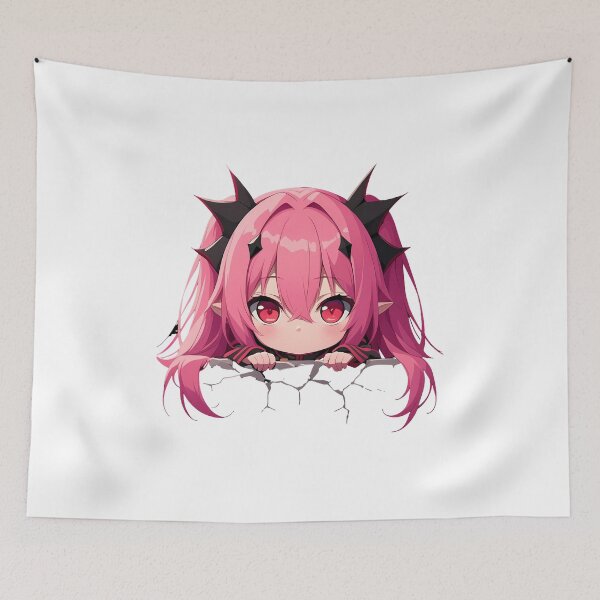 Item preview, Krul Tepes Seraph Of The End Chibi Peeking Pink Hair Red Eyes Anime designed and sold by TorbenKuhano.