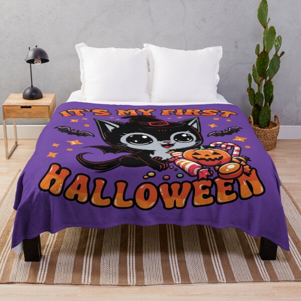 Item preview, It’s My First Halloween – Cute Witch Kitten with Candy and Pumpkin Design designed and sold by chillaxcats.