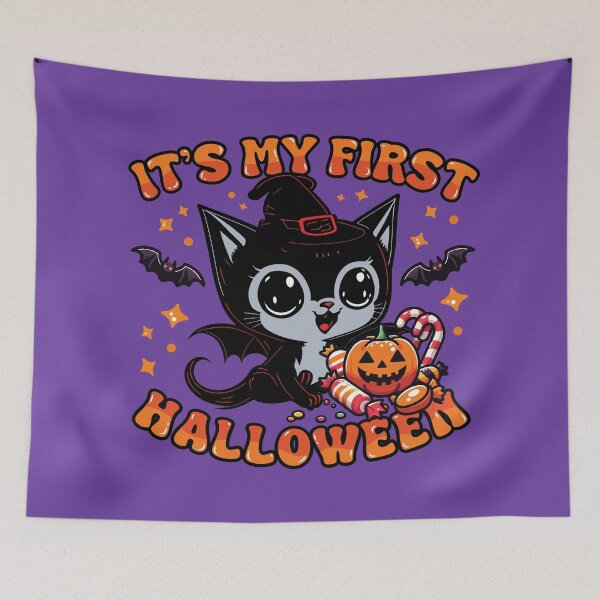 Item preview, It’s My First Halloween – Cute Witch Kitten with Candy and Pumpkin Design designed and sold by chillaxcats.