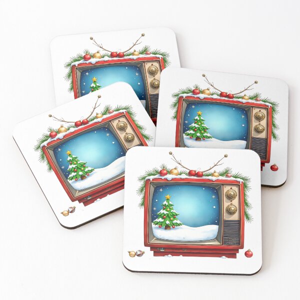 Item preview, Winter scene with snow-covered landscape displayed on vintage television set decorated for the holidays designed and sold by SpaceartLilu.