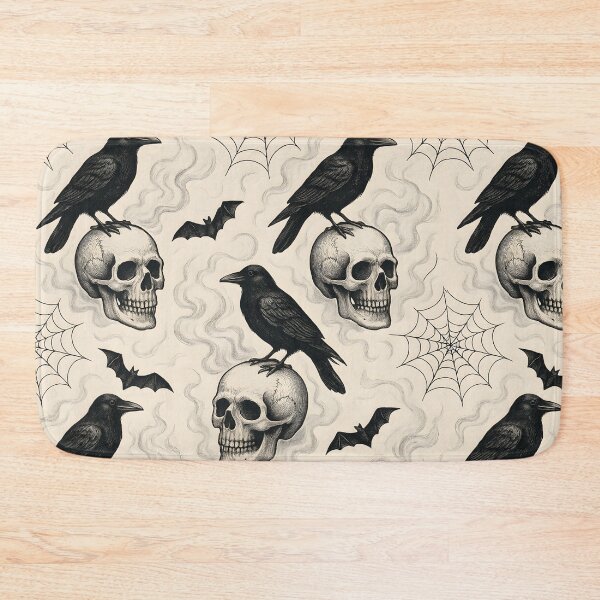 Item preview, Gothic Raven and Skull Pattern | Dark Halloween Vintage Design designed and sold by AstroGlamStudio.