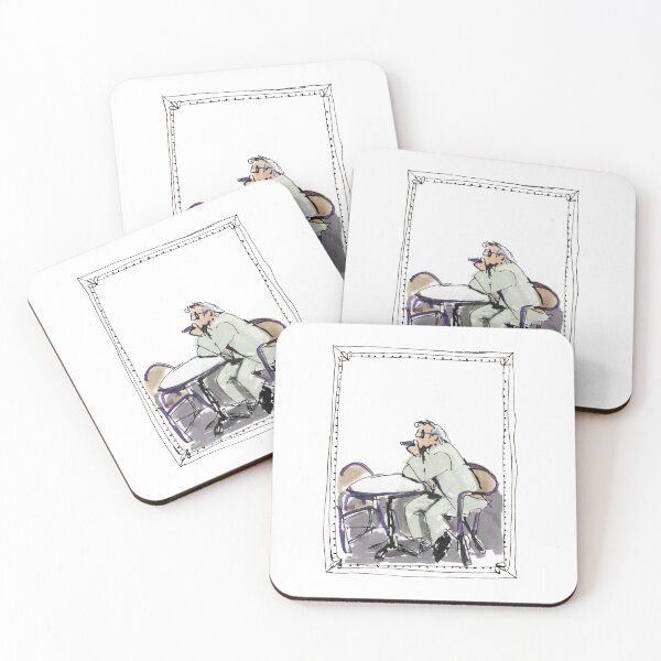 Item preview, Man at a cafe smoking a cigar ink drawing, lavender series designed and sold by Suburbansketcher.