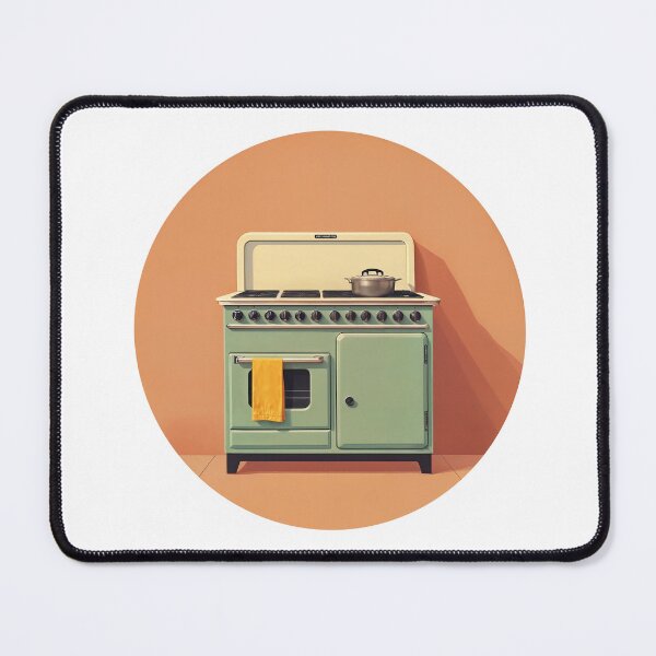 Item preview, Retro Kitchen Charm: Mint Green Stove Against Tangerine Glow designed and sold by ForeverPrintsOK.