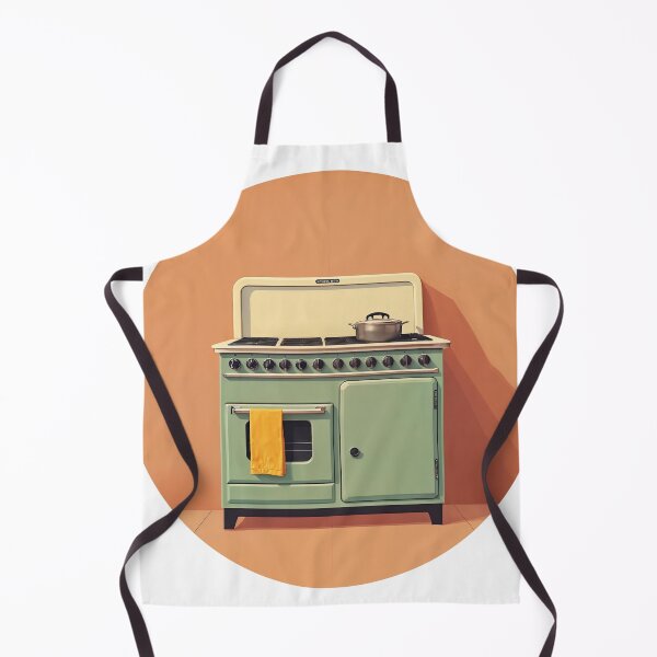 Item preview, Retro Kitchen Charm: Mint Green Stove Against Tangerine Glow designed and sold by ForeverPrintsOK.