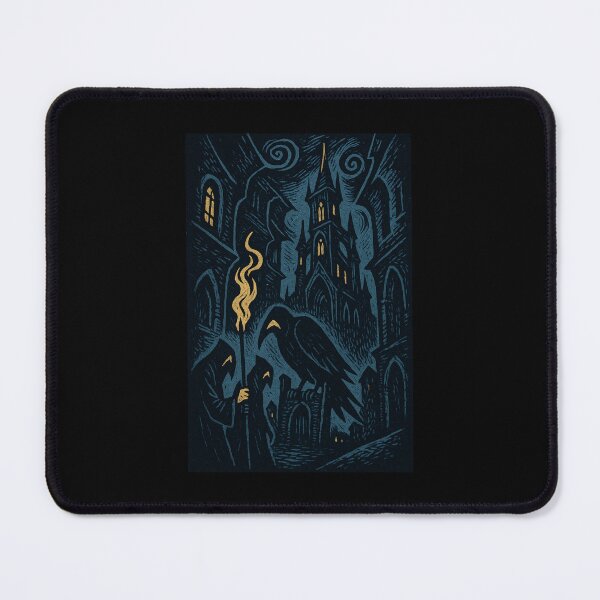 Item preview, Castlecore – Raven Alley Vigil – Woodcut Illustration • Vintage Print Aesthetic designed and sold by JacobKAurumhead.