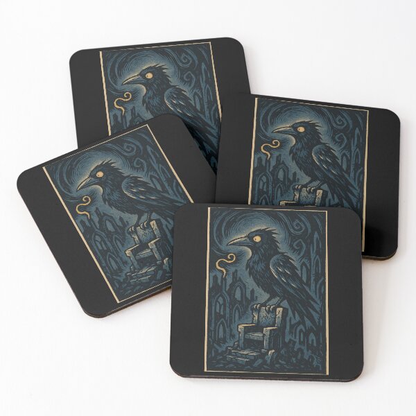 Item preview, Castlecore – Raven on the Stone Throne – Woodcut Illustration • Vintage Print Aesthetic designed and sold by JacobKAurumhead.
