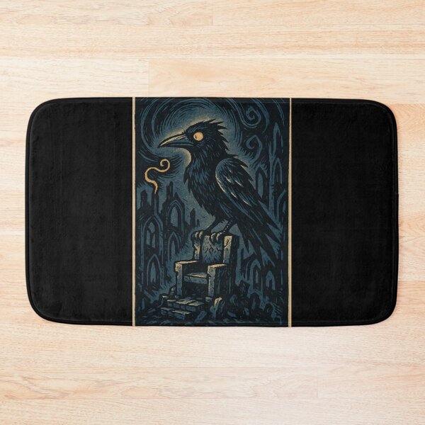 Item preview, Castlecore – Raven on the Stone Throne – Woodcut Illustration • Vintage Print Aesthetic designed and sold by JacobKAurumhead.