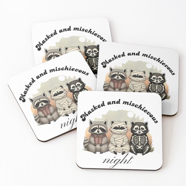 Item preview, Masked and Mischievous Night: Raccoon Trio Halloween Art designed and sold by ChaaiTee.
