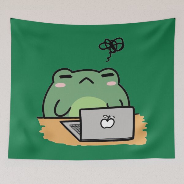 Item preview, Stressed Frog Working on Laptop designed and sold by Popettte.