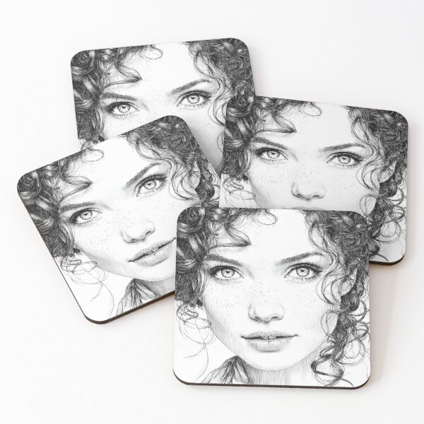 Item preview, Isabella the Dreamer – Intricate Line Art Portrait of a Curly-Haired Woman designed and sold by mliotard.