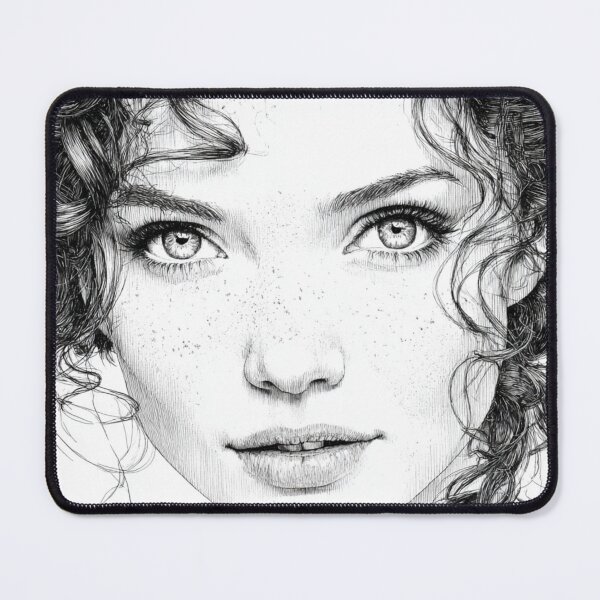 Item preview, Isabella the Dreamer – Intricate Line Art Portrait of a Curly-Haired Woman designed and sold by mliotard.