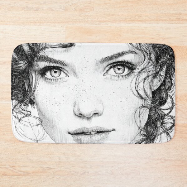 Item preview, Isabella the Dreamer – Intricate Line Art Portrait of a Curly-Haired Woman designed and sold by mliotard.