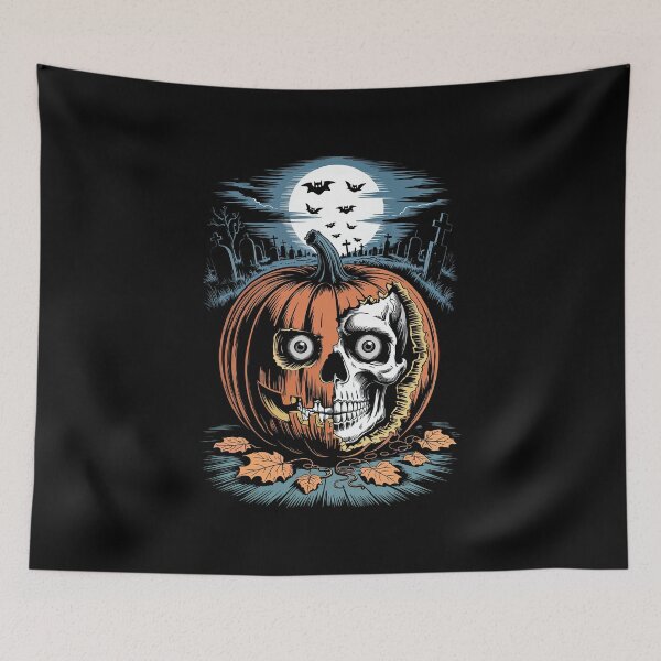 Item preview, Halloween Pumpkin with Skull Crack, Tombstones, and Bats designed and sold by PawDrama.