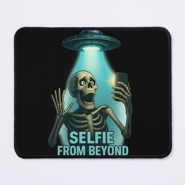 Item preview, Cosmic Selfie Encounter – Funny Skeleton Taking a Selfie Under UFO Light designed and sold by ArcadiaSilence.