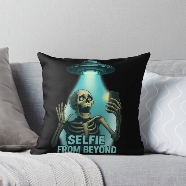 Item preview, Cosmic Selfie Encounter – Funny Skeleton Taking a Selfie Under UFO Light designed and sold by ArcadiaSilence.