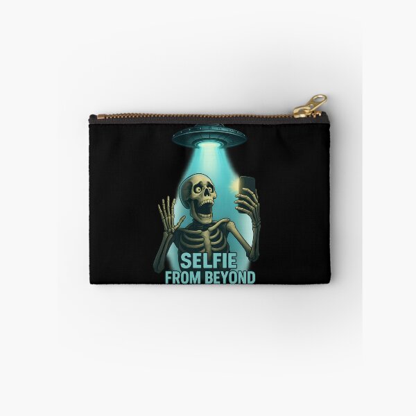 Item preview, Cosmic Selfie Encounter – Funny Skeleton Taking a Selfie Under UFO Light designed and sold by ArcadiaSilence.