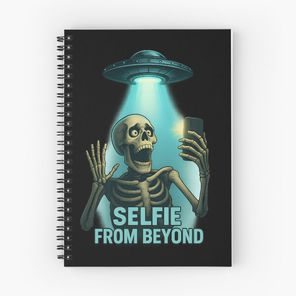 Item preview, Cosmic Selfie Encounter – Funny Skeleton Taking a Selfie Under UFO Light designed and sold by ArcadiaSilence.