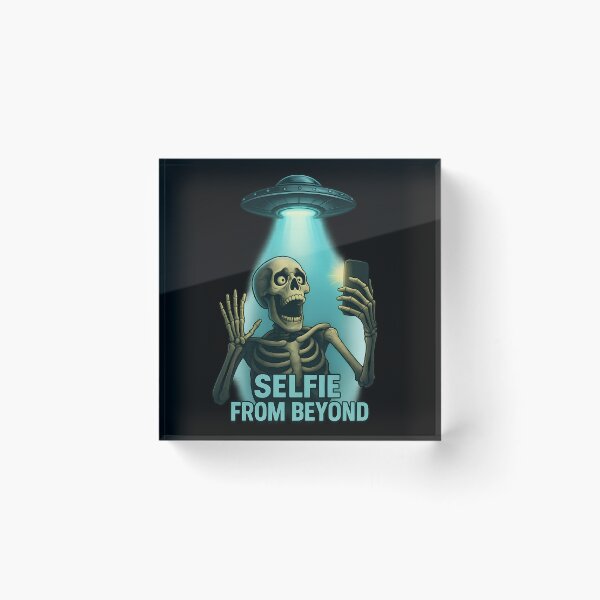 Item preview, Cosmic Selfie Encounter – Funny Skeleton Taking a Selfie Under UFO Light designed and sold by ArcadiaSilence.