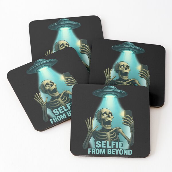 Item preview, Cosmic Selfie Encounter – Funny Skeleton Taking a Selfie Under UFO Light designed and sold by ArcadiaSilence.