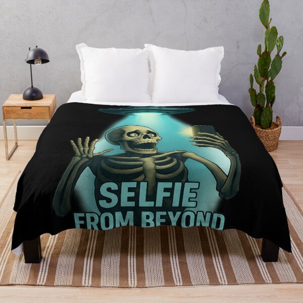 Item preview, Cosmic Selfie Encounter – Funny Skeleton Taking a Selfie Under UFO Light designed and sold by ArcadiaSilence.