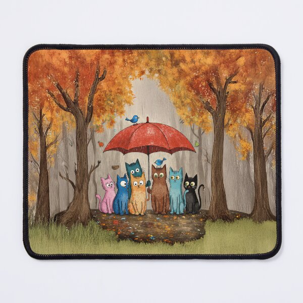 Item preview, Autumn Cats Under the Red Umbrella – Whimsical Fall Forest Scene designed and sold by Whimsical Hug.