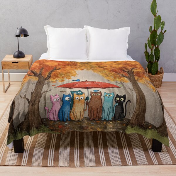 Item preview, Autumn Cats Under the Red Umbrella – Whimsical Fall Forest Scene designed and sold by Whimsical Hug.